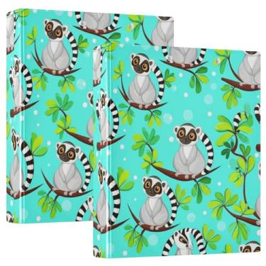 Imagem de Fichários personalizados de lêmures de desenho animado azul-petróleo 3,8 cm, 3 anéis, comporta 200 folhas, caderno, fichário redondo, 31,5 x 27 x 6 cm, 1 pacote