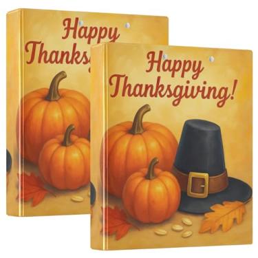 Imagem de Fichários de 3 anéis Happy Thanksgiving Pumpkins de 3 cm comporta 200 folhas de prancheta floral animal anel redondo fichário resistente, 31,5 x 27 x 6 cm, pacote com 2