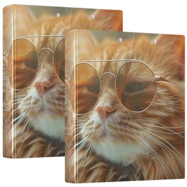 Imagem de Fichários engraçados de gato laranja com 3 anéis de 3 cm, 200 folhas, prancheta decorativa, anéis redondos, fichários resistentes, 31,5 x 27 x 6 cm, 1 pacote