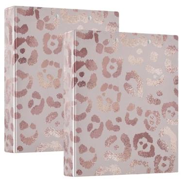 Imagem de Fichários personalizados de 3 anéis de ouro rosa com estampa de leopardo de 3 cm comporta 200 folhas, 3 pastas de anéis, 31,5 x 27 x 6 cm, 1 pacote