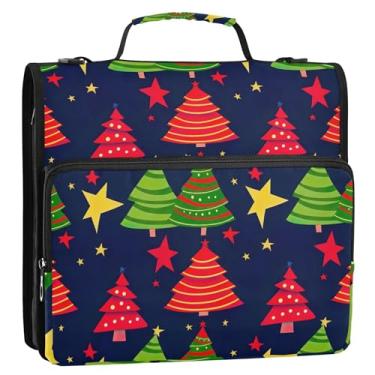 Imagem de Organizador de fichário com zíper e estrela de árvore de Natal, 3,8 cm, 3 anéis, anel D, bolsa para fichário do ensino médio com alça para armazenamento e pasta de portfólio com alça