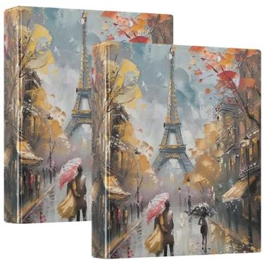 Imagem de Fichário de três anéis de arte de pintura Eiffel Paris 1,5 polegada comporta 200 folhas pastas decorativas fichário de escritório anel redondo, 31,5 x 27 x 6 cm, pacote com 2