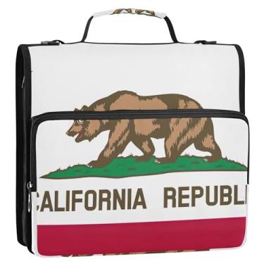 Imagem de Organizador de fichário com zíper com bandeira do estado da Califórnia, 3,8 cm, 3 anéis, anel D, bolsa personalizada para fichários escolares com alça de ombro, portfólio e estojo para pasta de anel
