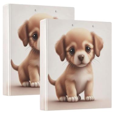 Imagem de Fichários de 3 anéis personalizados fofos para cachorrinhos marrons de 3 cm comporta 200 folhas, pastas, caderno, anel redondo, 31,5 x 27 x 6 cm, 1 pacote