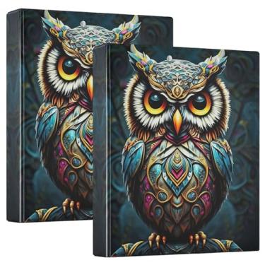 Imagem de Fichários personalizados coloridos de coruja, azul escuro, 3 anéis, 3,5 polegadas, comporta 200 folhas, fichário para prancheta, anel redondo fofo, 31,5 x 27 x 6 cm, pacote com 2
