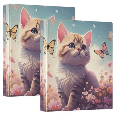 Imagem de Fichários fofos para gatinhos florais de 3,8 cm, 3 anéis, 200 folhas, anel de portfólio fofo, floral, redondo, fichário, 31,5 x 27 x 6 cm, 1 pacote