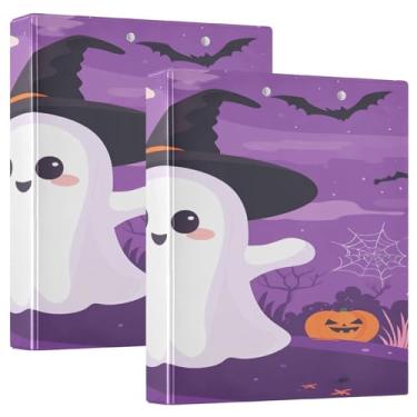 Imagem de Fichário de caderno roxo fantasma Halloween 3 anéis, 1 pacote de armazenamento de receitas, anéis de plástico para fichário