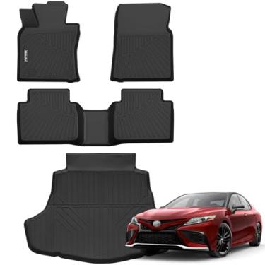 Imagem de Tapetes de chão e forro de carga para Toyota Camry 2018 2019 2020 2021 2022 2023 2024 Toyota Camry (somente FWD, não é para híbrido) Conjunto completo de borracha TPE para forros de piso e tapete de