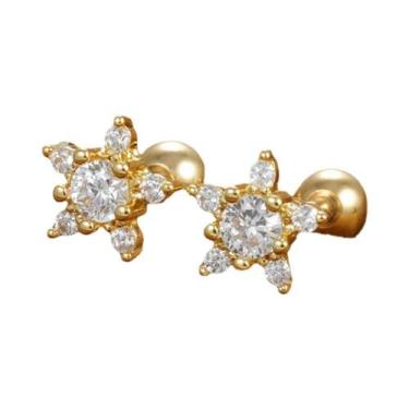 Imagem de Brincos Pequenos De Cristal Zirconia Com Banho De Ouro Vintage Para Mu