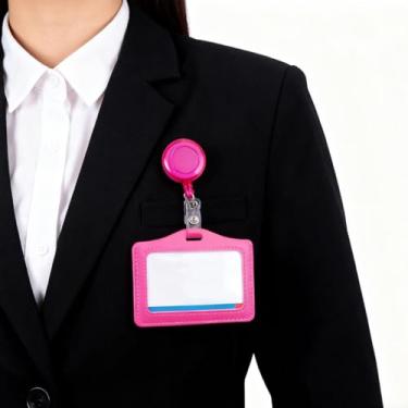 Imagem de 1 porta-crachá de identidade/cartão de poliuretano, fivela retrátil, fivela de fácil abertura, adequado para uso diário no escritório (rosa vermelha)