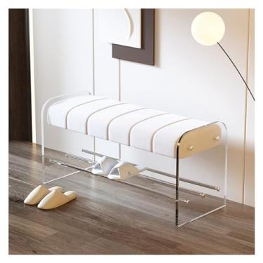 Imagem de Armários para sapatos com prateleiras para sapatos Banco de armazenamento estofado para sapatos - assento com almofada tecido e porta-sapatos Perfeito para entrada, mudroom, hall(Branco,100*40*45cm)
