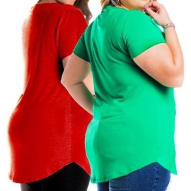Imagem de Kit 2 Blusas Longline Plus Size Manga Curta Camiseta Grande Tapa Bumbum Feminina-Feminino