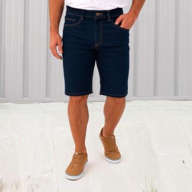 Imagem de Bermuda Jeans Tradicional Masculina C/ Lycra Elastano, Azul escuro, 38