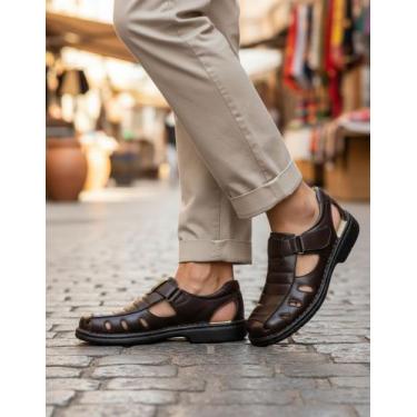 Imagem de Sandália Masculino Ortopédico Anti Stress Couro De Carneiro182, Marrom