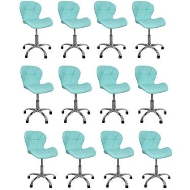 Imagem de Kit 12 Cadeiras Escritório Slim Vegas Base Giratória Estofada Ciano - 