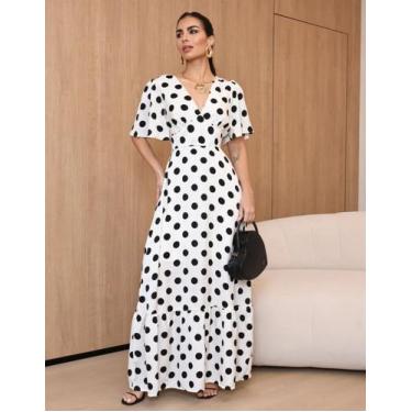 Imagem de Vestido Longo Feminino Soltinho Manga Curta Póa Bolinhas Moda Casual E