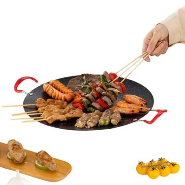 Imagem de Grelha do fogão, grelha interna, Fogão de acampamento grelha para churrasco, Churrasqueira coreana com alça de silicone, frigideira redonda, grelha coreana interna para casa