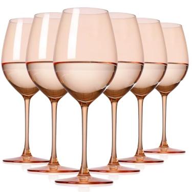 Imagem de Conjunto de 6 taças de vinho rosa com haste longa 【soprado à mão】 540 g, Colorfast, utensílios de bebida com haste para vinho branco tinto, presentes exclusivos para esposa e mãe, casamento