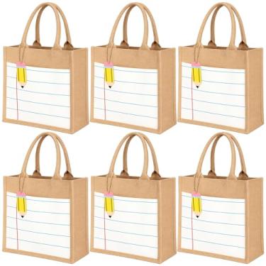 Imagem de Shinylin 6 sacolas de estopa para presente de professor, caderno, linha, sacola a granel, com cartão de lápis e alças, presentes de agradecimento de professores a granel para aniversário, Natal, Ação