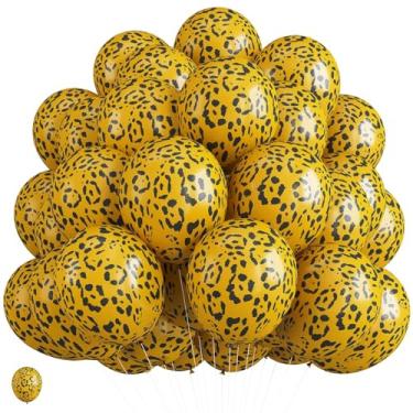 Imagem de Balões dourados com estampa de guepardo, 30,5 cm, safári, animal, leopardo, látex, hélio, decorações de animais selvagens, animais selvagens, guepardo, zoológico, chá de bebê, tema de aniversário