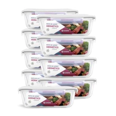 Imagem de Kit 9 Potes de Vidro Retangular com Tampa Hermética 2260ml (Branco)