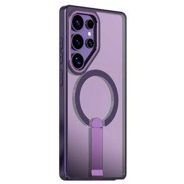 Imagem de POYUFRG Capa magnética para Samsung Galaxy S26 Ultra/S26 Plus/S26, capa de telefone fina translúcida fosca com capa de suporte de metal, roxa, S26 Ultra