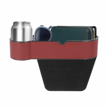 Imagem de HARFINGTON Organizador de lacunas de assento de carro 27 x 18 x 7 cm ABS + couro universal organizador de carro caixa de armazenamento entre o assento e o console (esquerda) com porta-copos para