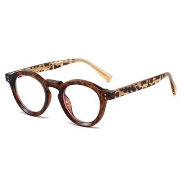 Imagem de Armação de óculos redonda vintage feminina com estampa de leopardo e lentes transparentes, estilo moderno, para homens (estampa de leopardo e lentes transparentes)