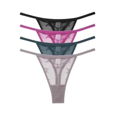Imagem de Conjunto De Lingerie Sexy Feminina Em Renda 4PCS, Tanga Transparente D