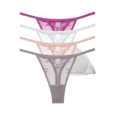 Imagem de Conjunto De Lingerie Sexy Feminina Em Renda 4PCS, Tanga Transparente D