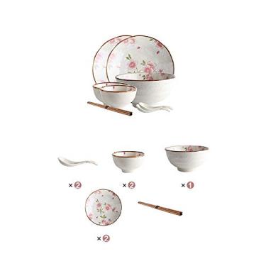 Imagem de Conjunto de jantar de cerâmica, serviço de cozinha e jantar, durável, conjunto de utensílios de cozinha, sem BPA, lava-louças, pratos e tigelas para piquenique, trailer, criatividade, decoração de