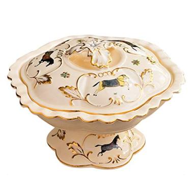 Imagem de Tigela de frutas de cerâmica para frutas secas, compartimento de estilo europeu com tampa, sala de estar criativa, casa, caixa de frutas secas, lanche, bandeja de frutas