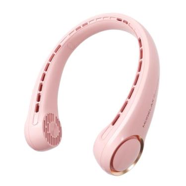 Imagem de Morelax Ventilador de pescoço, ventilador pessoal recarregável por USB, 3 velocidades ajustáveis, grande saída de ar potente vento forte, ajustável, resfriamento de 360°, super silencioso, design sem