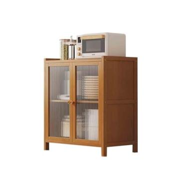 Imagem de KHUTRW3D Aparador de parede de cozinha com armazenamento integrado, estilo retrô, multifuncional na sala de estar, porta de vidro, armário buffet