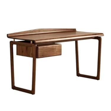 Imagem de x3anggyt5 Escrivaninha versátil de madeira maciça com gaveta, mesa de escritório em casa de nogueira preta vintage com moldura estável fácil de instalar (M)