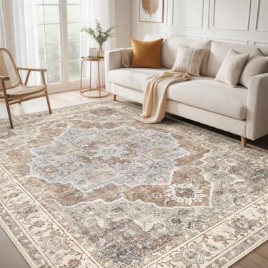 Imagem de Micgeek Tapete lavável de 25 x 30 cm: Tapete vintage neutro macio antiderrapante grande para sala de estar, quarto, cozinha, sala de jantar, casa, escritório, casa de fazenda, interior - cinza e