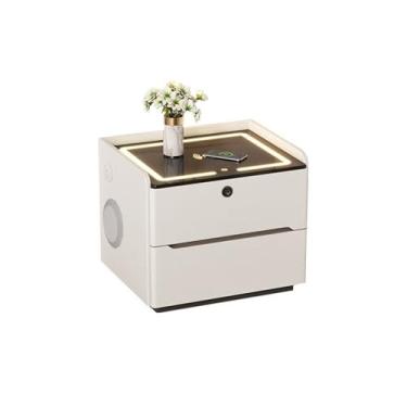 Imagem de Mesa de cabeceira moderna de madeira multifuncional moderna com duas gavetas para quarto prático (grande)