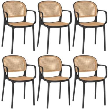 Imagem de Kit 6 Cadeiras de Jantar Roma Prática com Braços para Sala e Cozinha - Preto