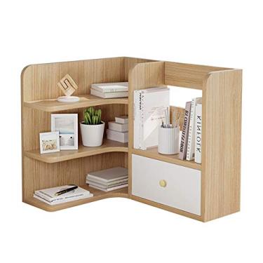 Imagem de kerryshop Rack de armazenamento multifuncional estante de mesa de 3 camadas de bancada, material de escritório, acessórios de organizador de mesa de madeira, suporte de exibição com 1 prateleira de