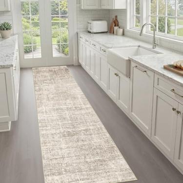 Imagem de Tapete de corredor tapete de cozinha antiderrapante: 7,5 x 25,4 cm, lavável, abstrato, moderno, macio, resistente a manchas, tapete com detalhes neutros para corredor, banheiro, lavanderia, quarto