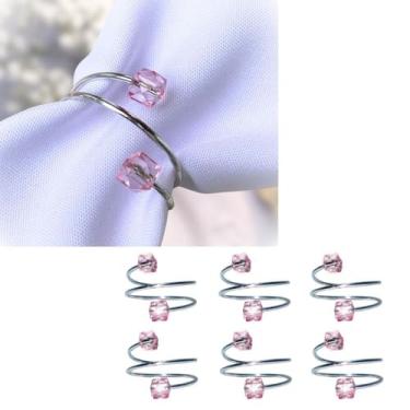 Imagem de Kit com 06 Porta Guardanapo Metalico Com Cristal Rosa para Mesa Posta de Jantar Casamento