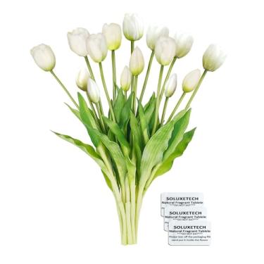 Imagem de soluxetech Tulipas artificiais com aroma de flores, branco, amarelo, rosa, laranja, tulipas falsas realistas, flores falsas para festas de casamento, festivais, decoração de casa e escritório