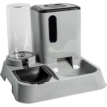 Imagem de Comedouro e Bebedouro Automático Premium com Porta Petiscos e Pá Higienizadora | Praticidade e Hidratação para Cães e Gatos(Cinza)