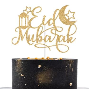 Imagem de Eid Mubarak Cake Topper, Hajj Mubarak Islamic Supplies, Gold Glitter Star Moon Ramadan Kareem Islamic Muslim Festival Decor