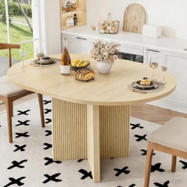 Imagem de Mesa de jantar extensível, mesa de jantar oval de 90 cm redonda a 120 cm de madeira com folha de extensão, mesa de cozinha expansível moderna para espaços pequenos, apartamentos e sala de jantar