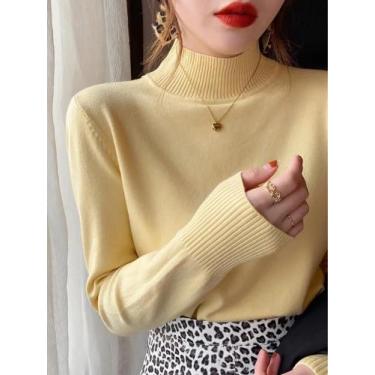 Imagem de Suéter Feminino De Gola Alta Para Outono Inverno, Manga Longa, Macio E