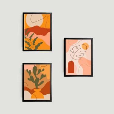 Imagem de Kit 3 Quadros Figurativos Folhagens Alaranjadas 24X18Cm