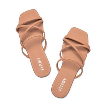 Imagem de FITORY Sandálias femininas deslizantes, tiras cruzadas chiques e sapatos rasos confortáveis para verão tamanho 6-11, Camelo, 37