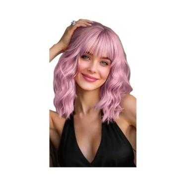 Imagem de Peruca Curta Ondulada Roxa Com Franja Para Mulheres, Sintética, Com Ap