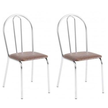 Imagem de Kit 2 Cadeiras Lisboa Cromada Para Cozinha Ou área Gourmet-assento Sintético Marrom